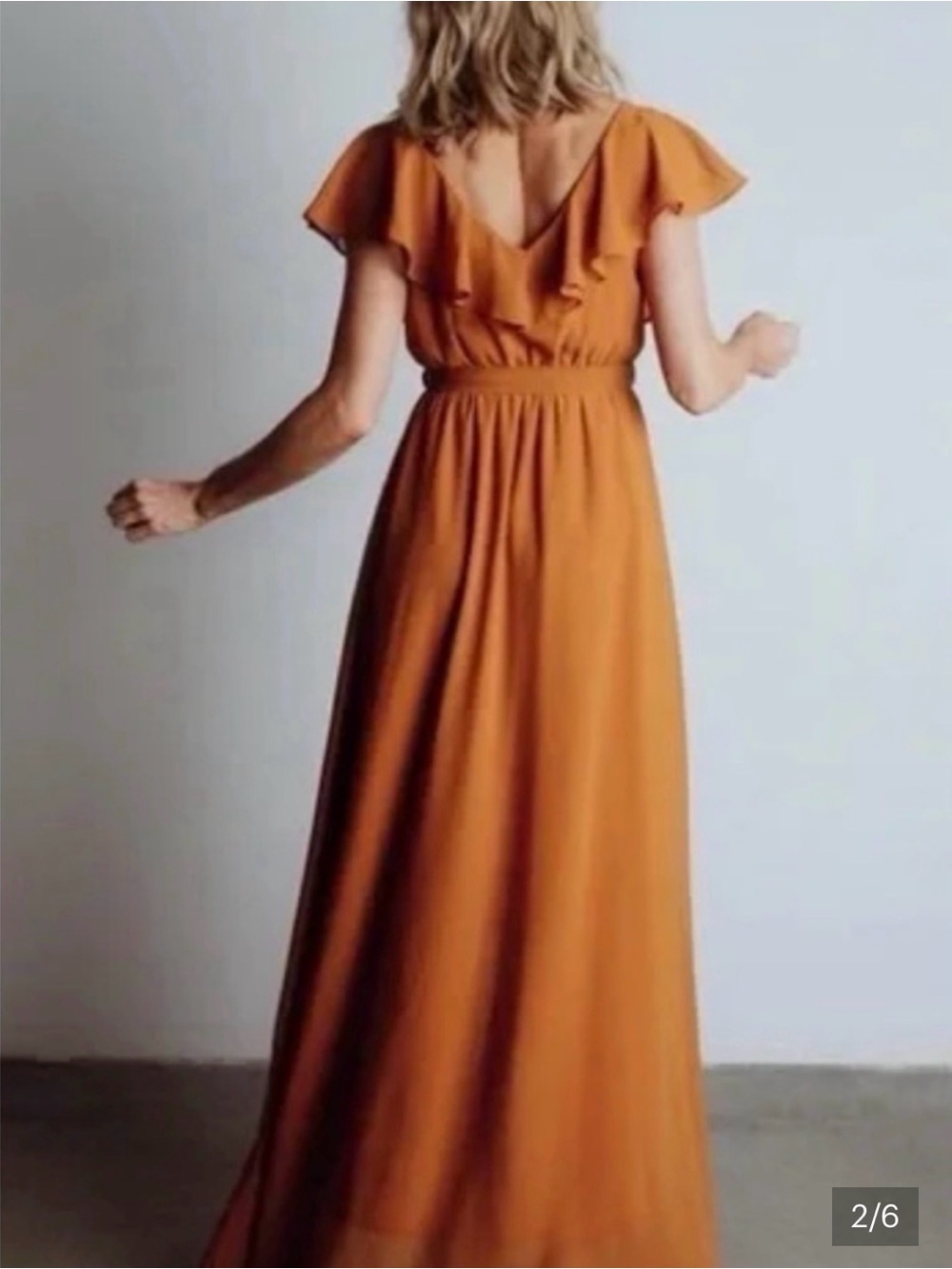Baltic Born Katya Dress Ruffle V-Neck Maxi in Rust Orange XL - Picture 2 of 14